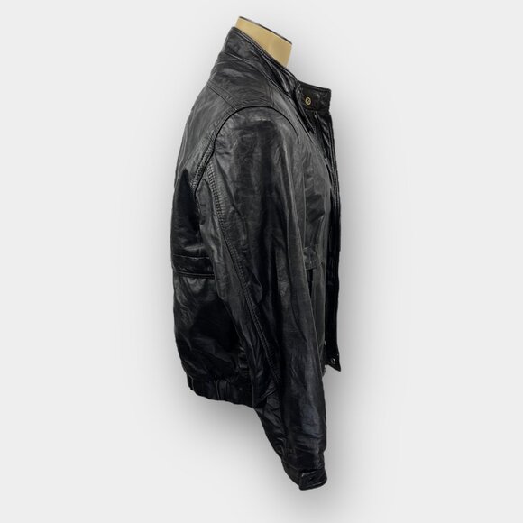 Sears black leather Thinsulate-lined moto / bomber jacket size 42 - Picture 3 of 15